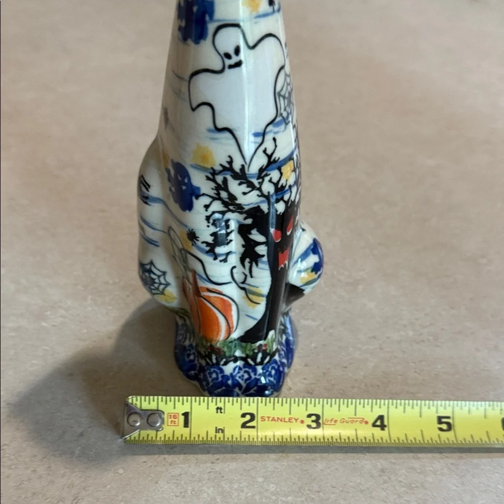 Polish Pottery Ceramic Cat Figurine with Halloween Design - Picture 6 of 9